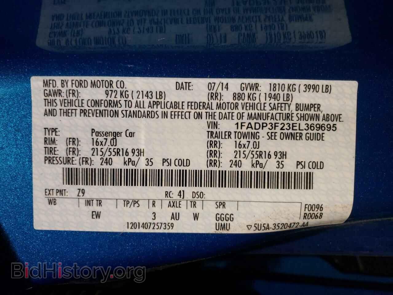 2014 FORD FOCUS - VIN: 1FADP3F23EL369695 - Фото 10