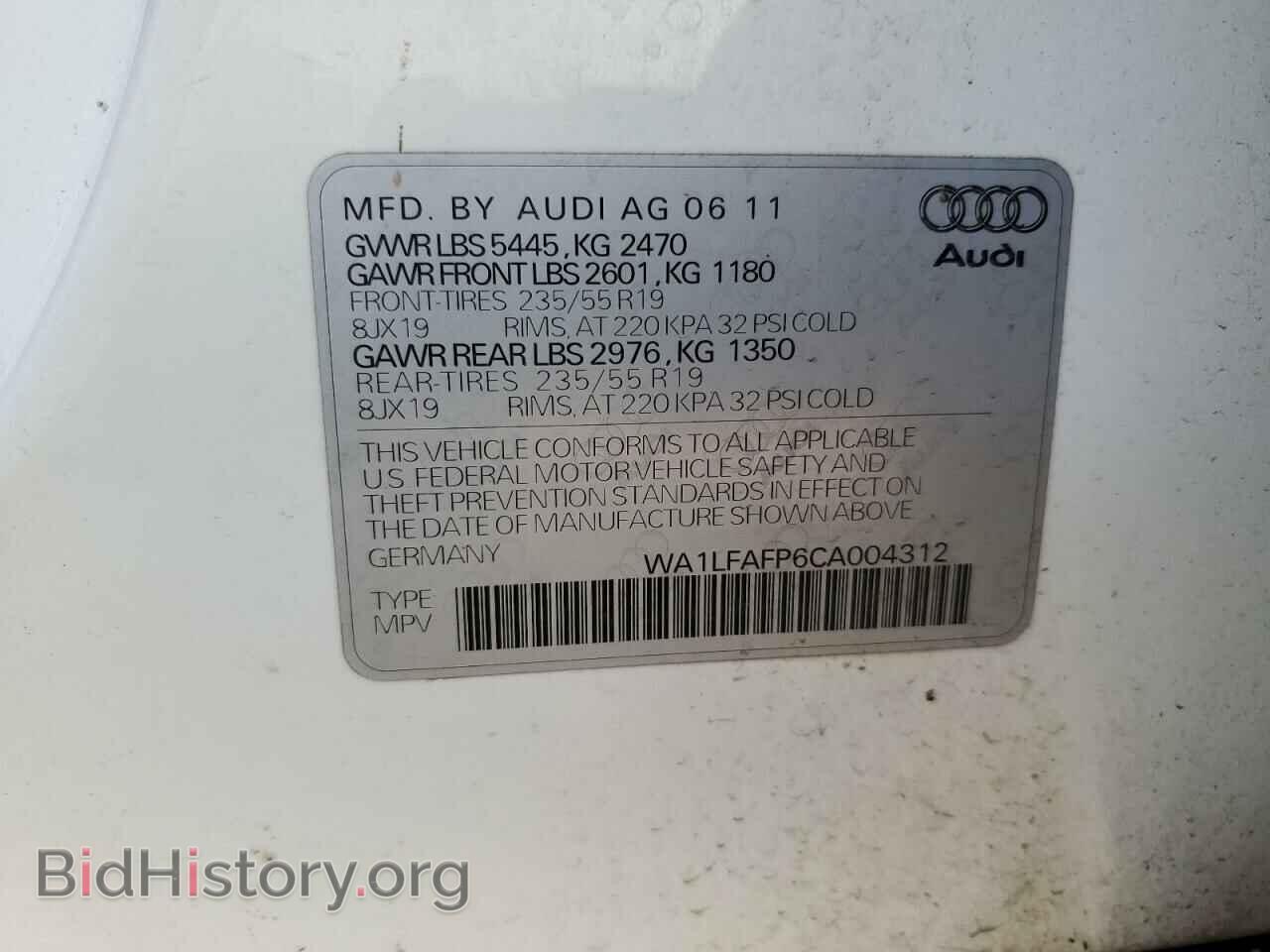 2012 AUDI Q5 - VIN: WA1LFAFP6CA004312 - Фото 10