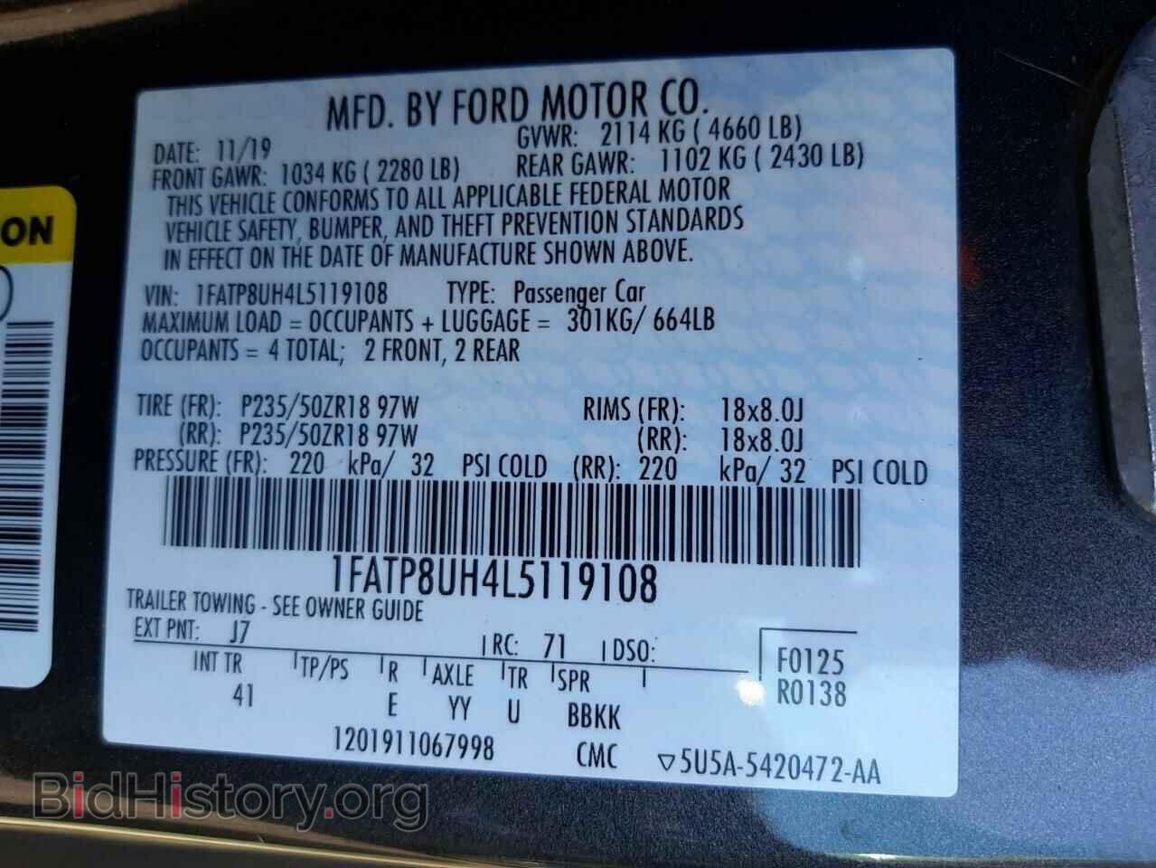 2020 FORD MUSTANG - VIN: 1FATP8UH4L5119108 - Фото 10