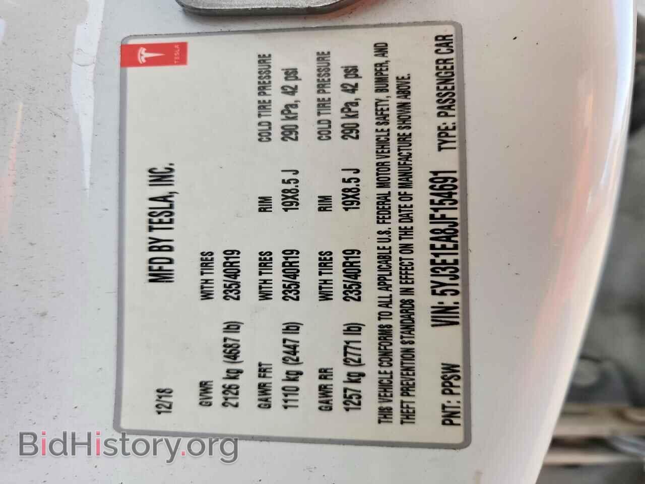 2018 TESLA MODEL 3 - VIN: 5YJ3E1EA8JF154691 - Фото 12