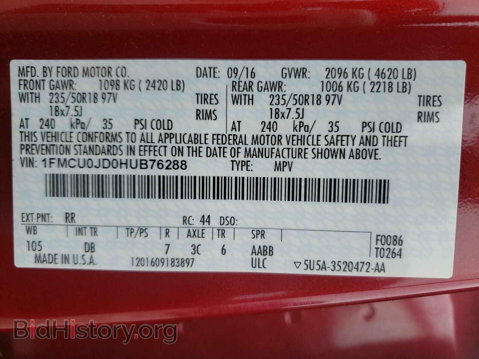2017 FORD ESCAPE - VIN: 1FMCU0JD0HUB76288 - Фото 10