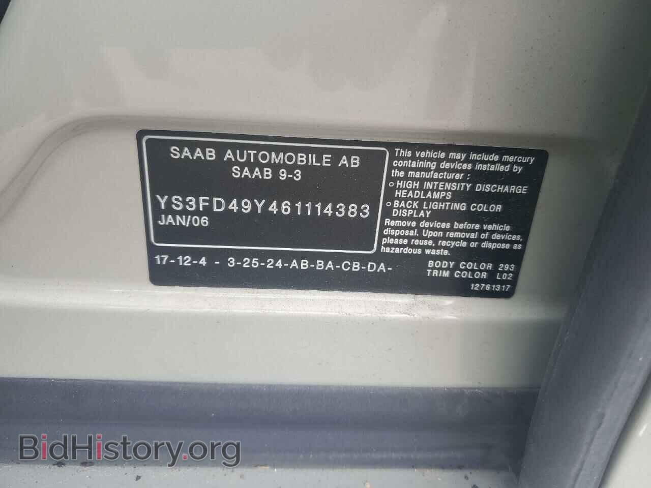 2006 SAAB 9 3 - VIN: YS3FD49Y461114383 - Фото 12