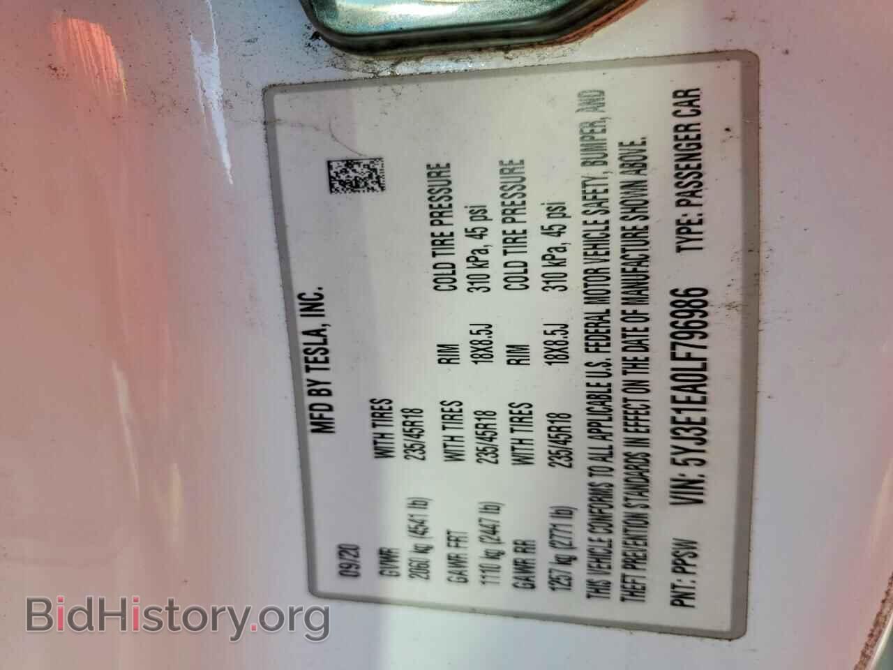 2020 TESLA MODEL 3 - VIN: 5YJ3E1EA0LF796986 - Фото 12