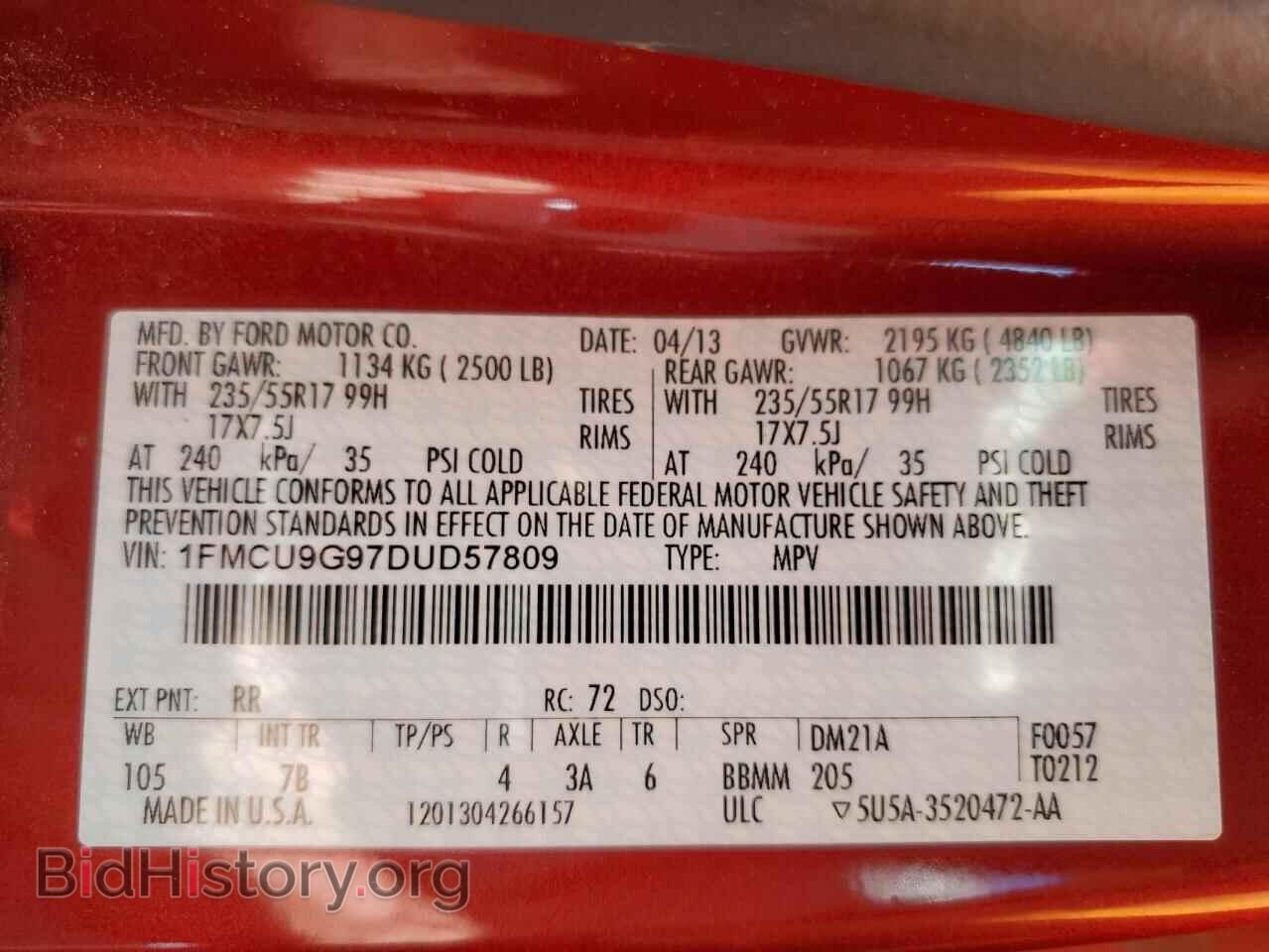 2013 FORD ESCAPE - VIN: 1FMCU9G97DUD57809 - Фото 13