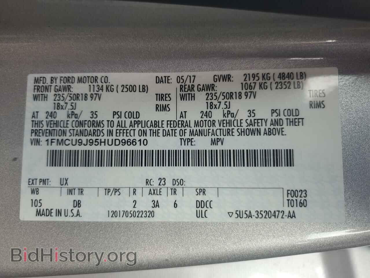 2017 FORD ESCAPE - VIN: 1FMCU9J95HUD96610 - Photo 13