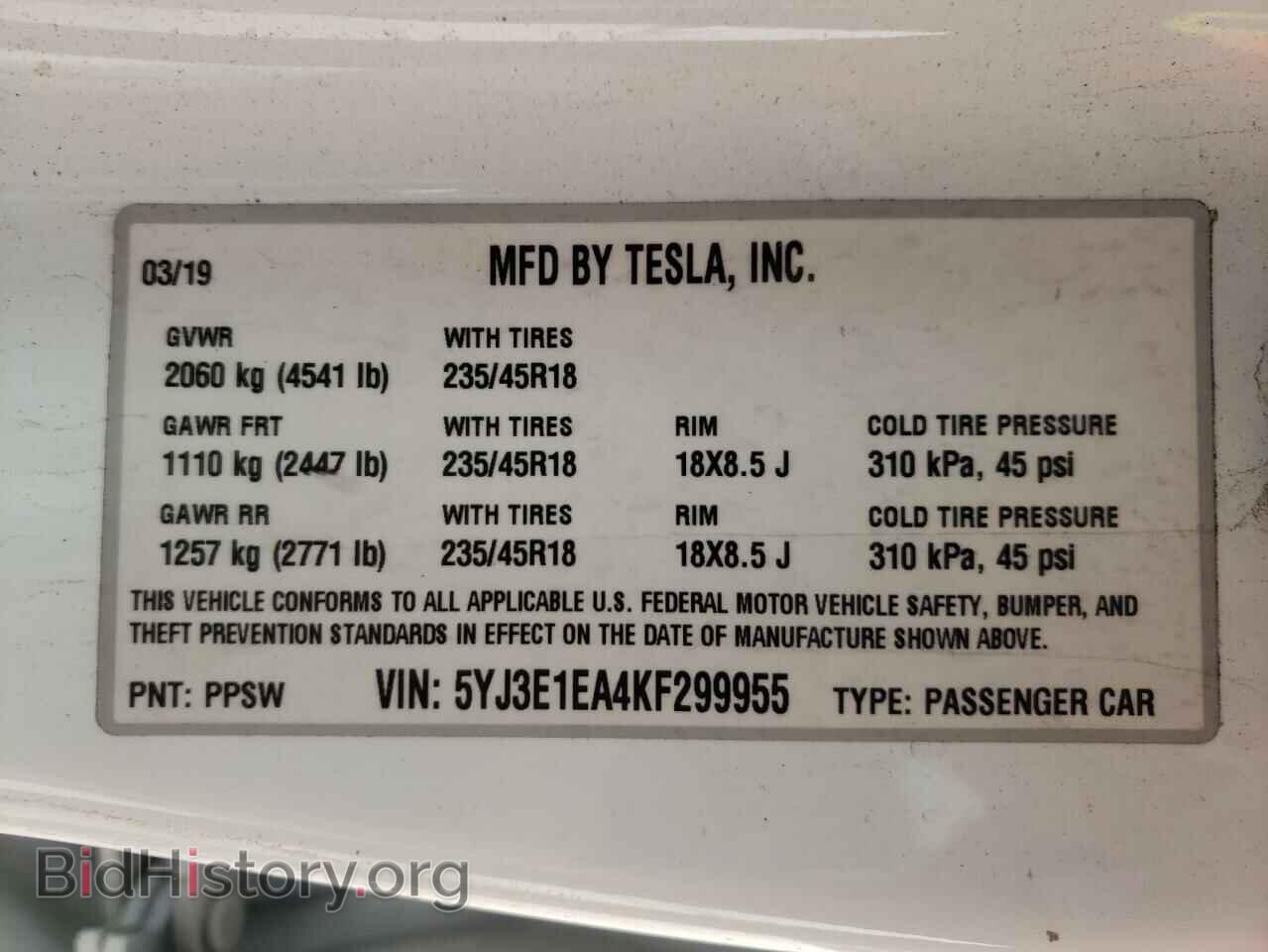 2019 TESLA MODEL 3 - VIN: 5YJ3E1EA4KF299955 - Фото 10