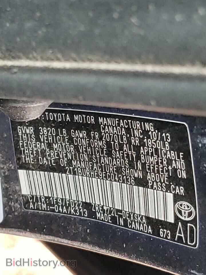 2014 TOYOTA COROLLA - VIN: 2T1BURHE9EC043136 - Фото 10
