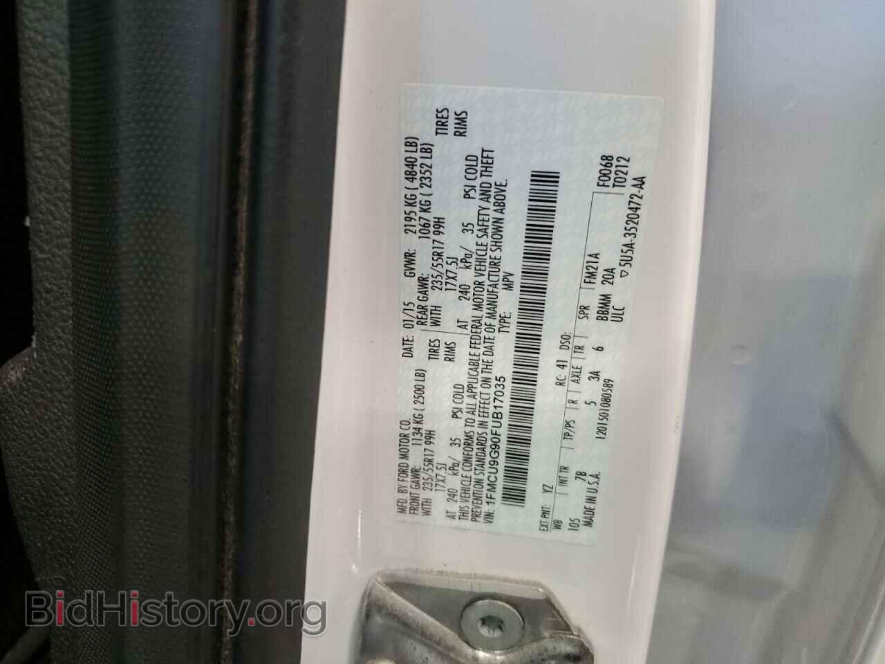 2015 FORD ESCAPE - VIN: 1FMCU9G90FUB17035 - Photo 14