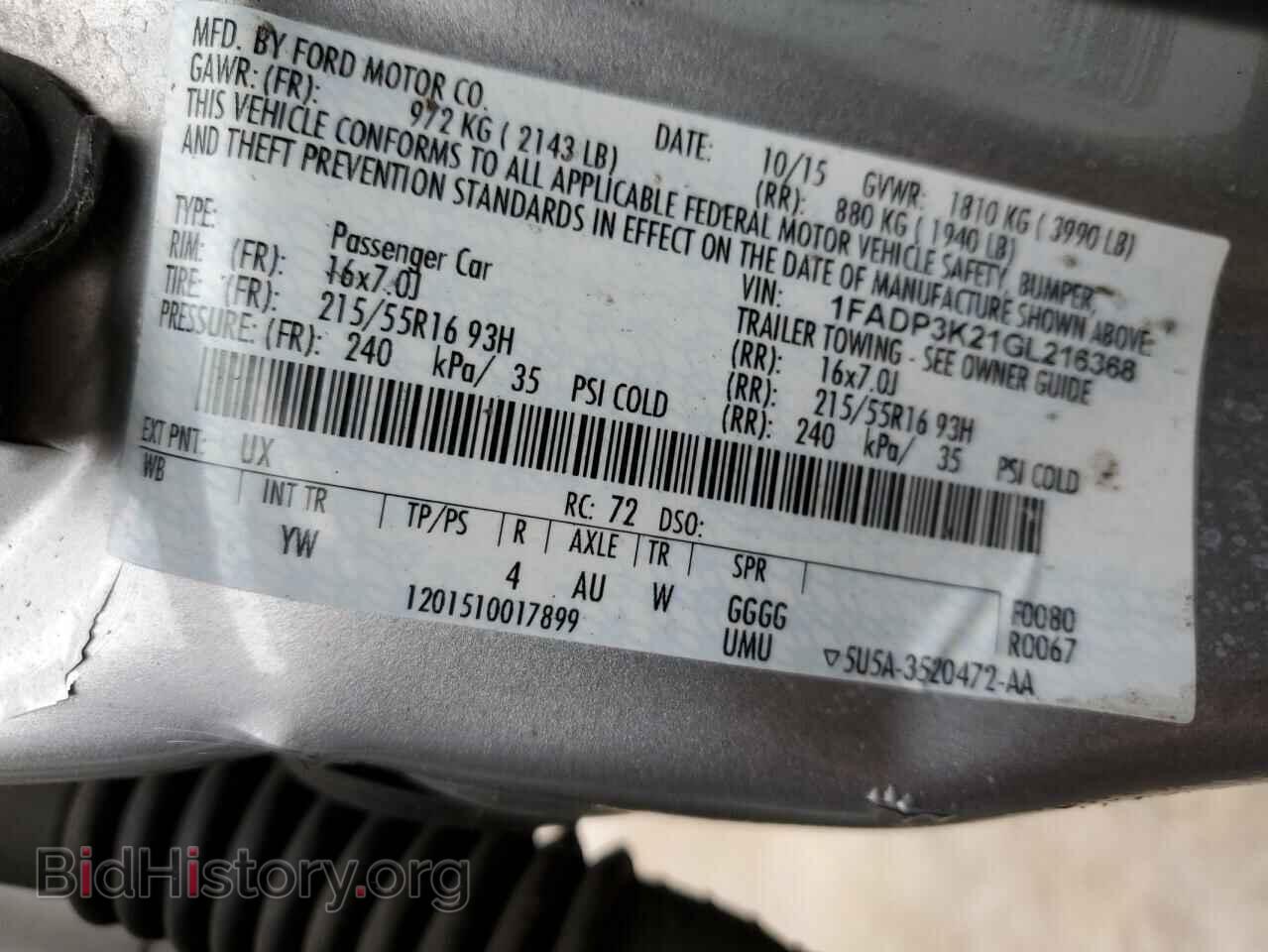 2016 FORD FOCUS - VIN: 1FADP3K21GL216368 - Фото 10