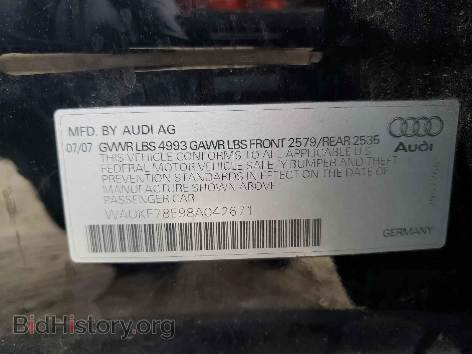 2008 AUDI A4 - VIN: WAUKF78E98A042671 - Фото 10