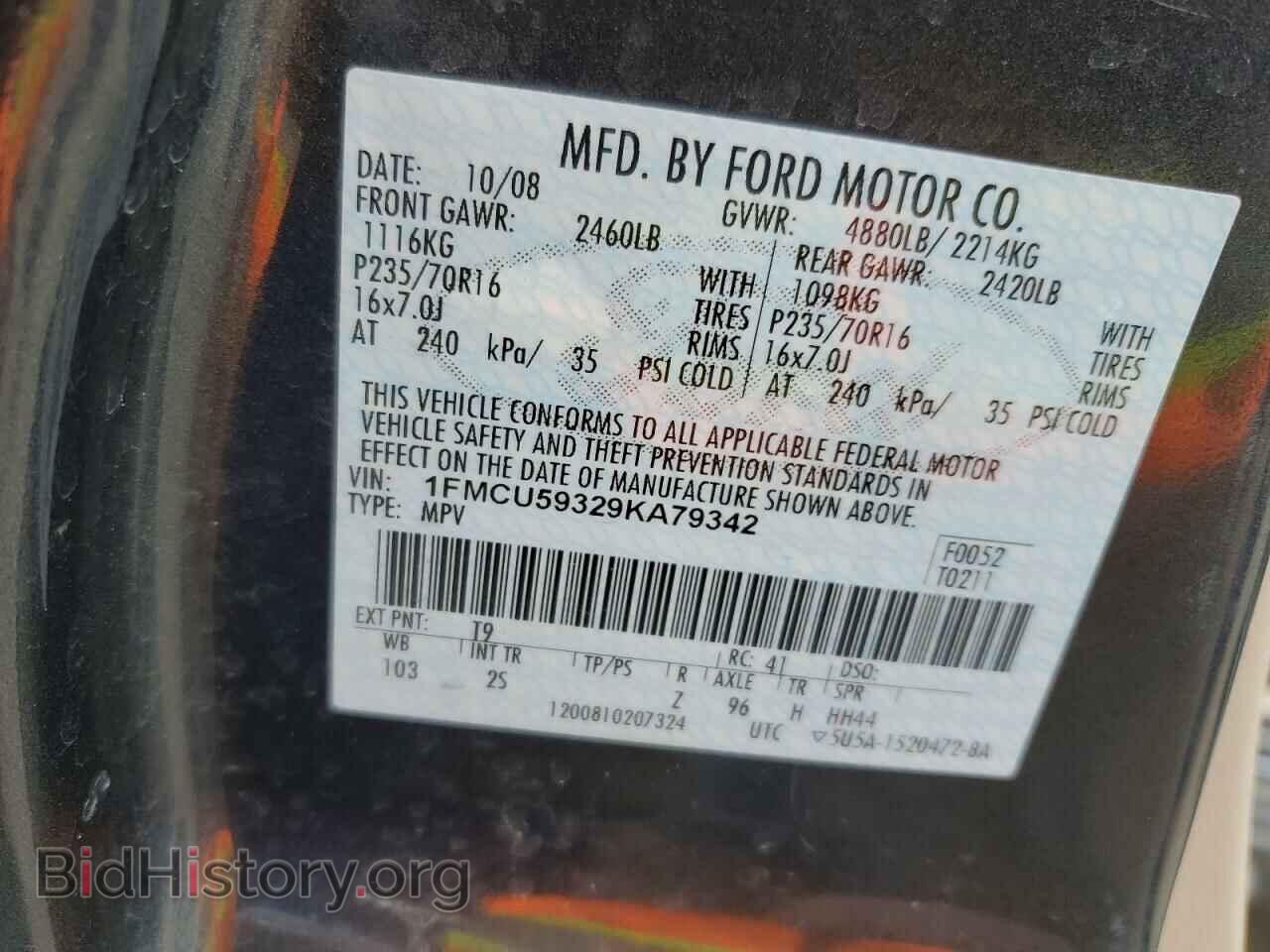 2009 FORD ESCAPE - VIN: 1FMCU59329KA79342 - Фото 10