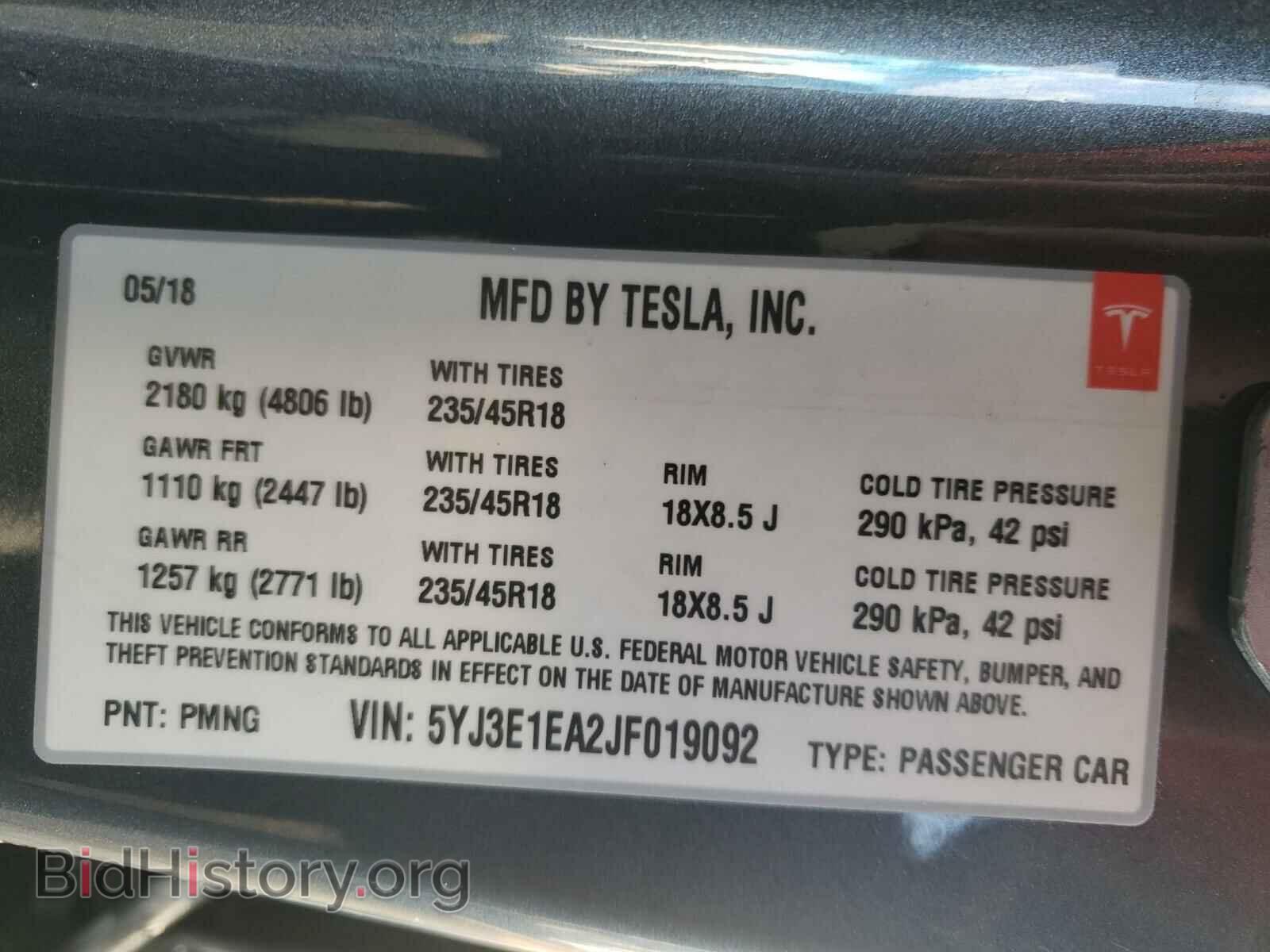 2018 TESLA MODEL 3 - VIN: 5YJ3E1EA2JF019092 - Фото 10