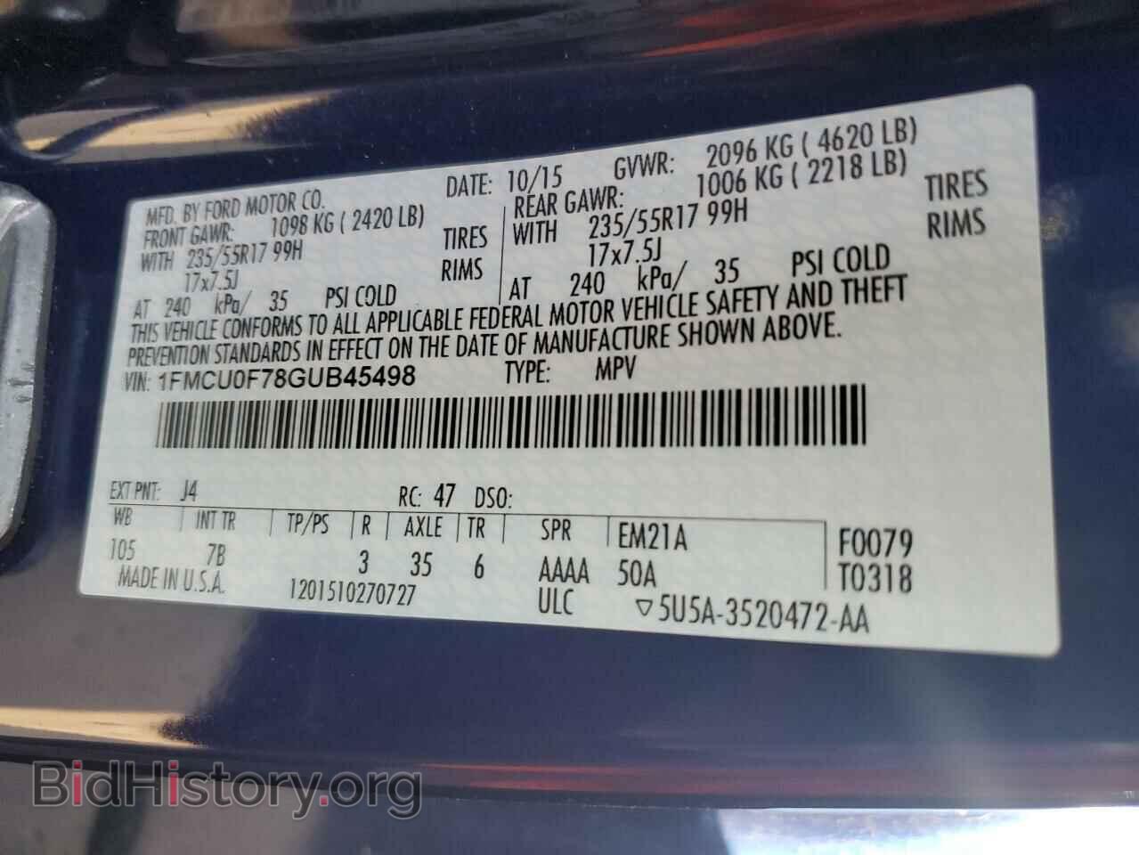 2016 FORD ESCAPE - VIN: 1FMCU0F78GUB45498 - Фото 13