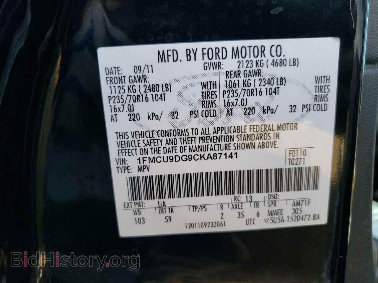 2012 FORD ESCAPE - VIN: 1FMCU9DG9CKA87141 - Фото 13