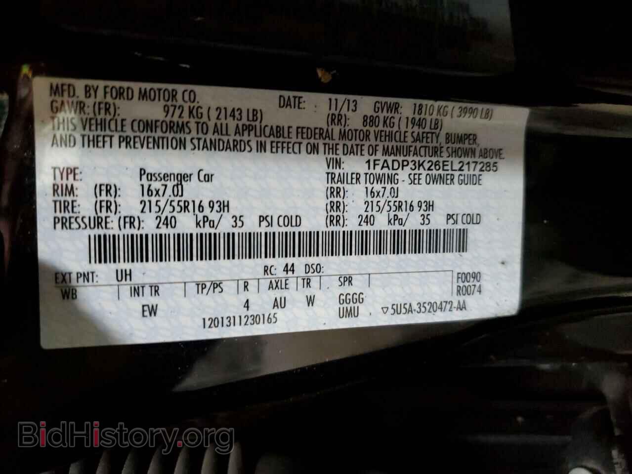 2014 FORD FOCUS - VIN: 1FADP3K26EL217285 - Фото 12
