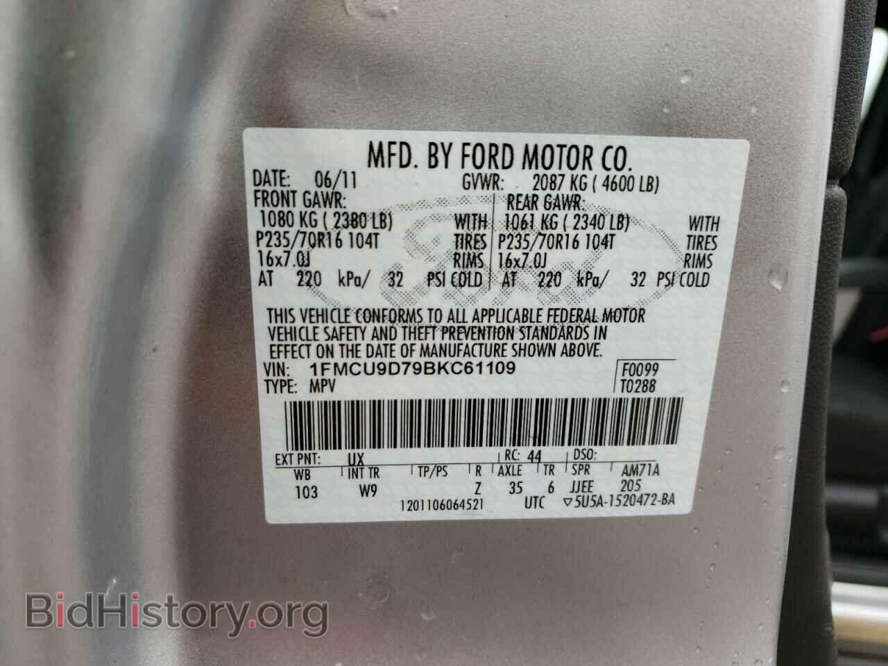 2011 FORD ESCAPE - VIN: 1FMCU9D79BKC61109 - Photo 10