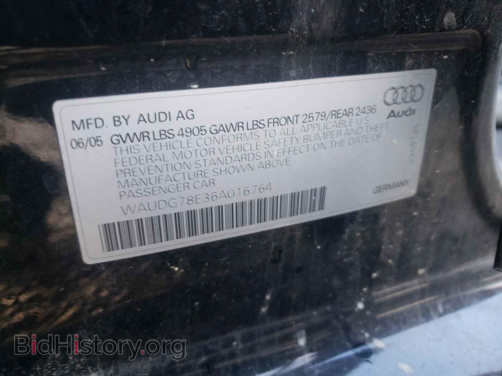 2006 AUDI A4 - VIN: WAUDG78E36A016764 - Фото 10