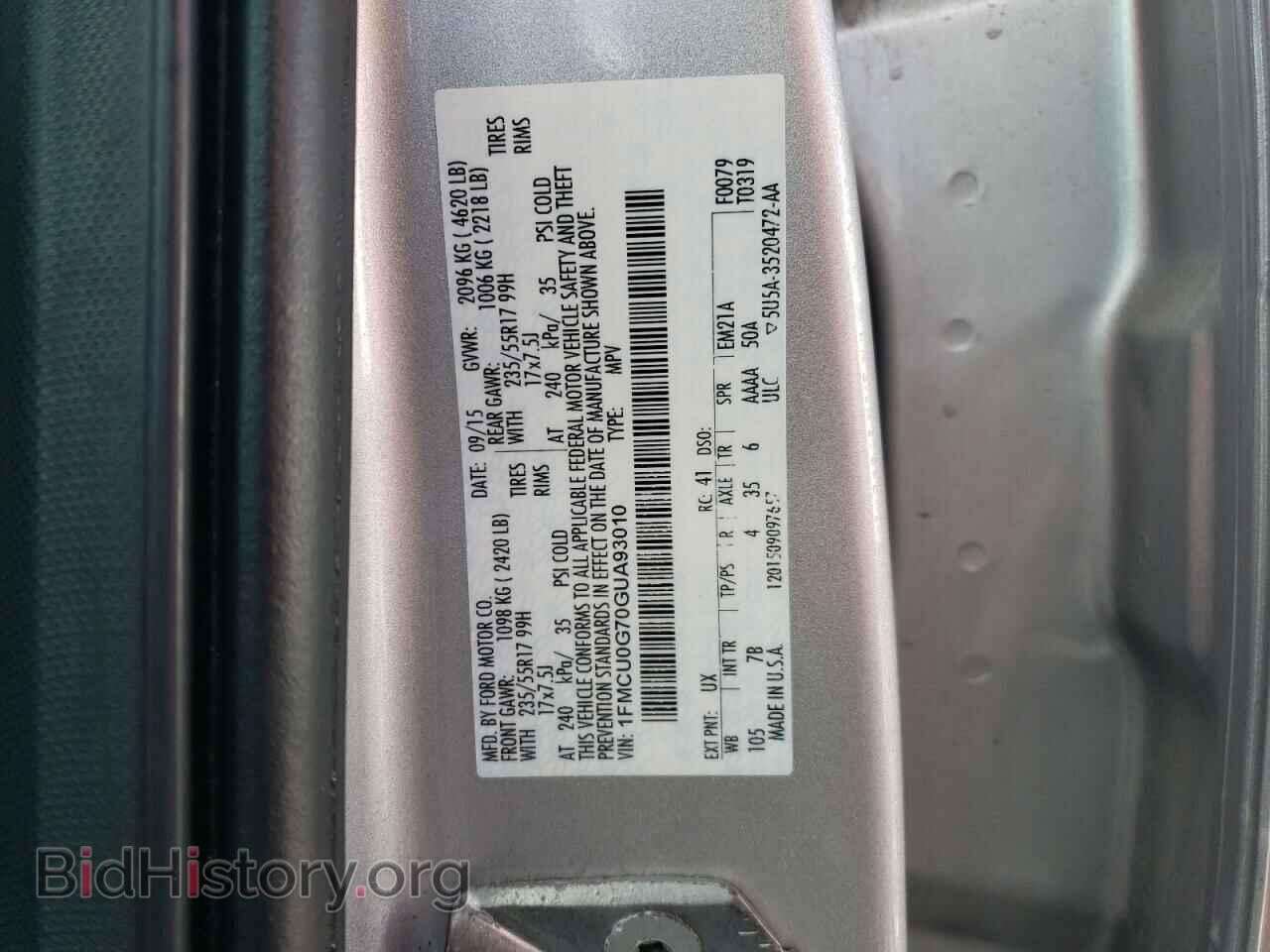 2016 FORD ESCAPE - VIN: 1FMCU0G70GUA93010 - Фото 13