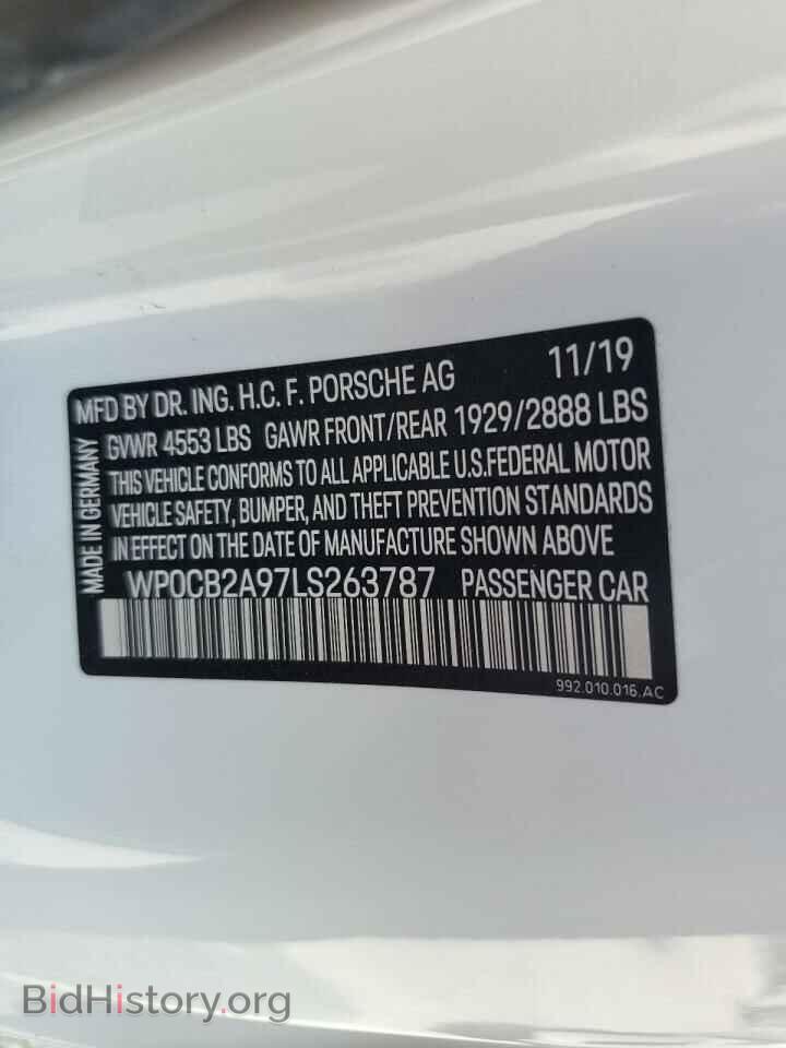 2020 PORSCHE 911 - VIN: WP0CB2A97LS263787 - Фото 10