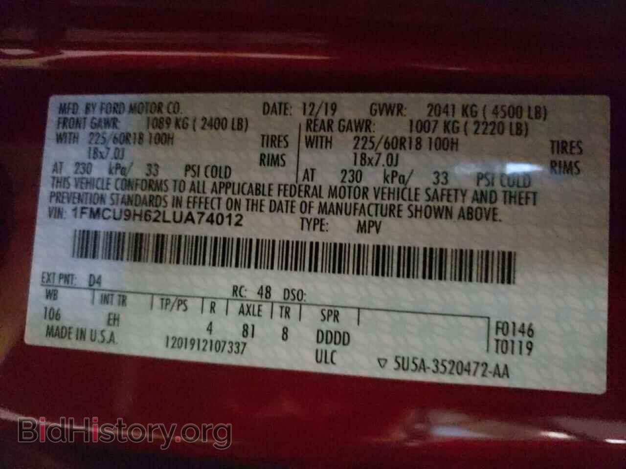 2020 FORD ESCAPE - VIN: 1FMCU9H62LUA74012 - Photo 10