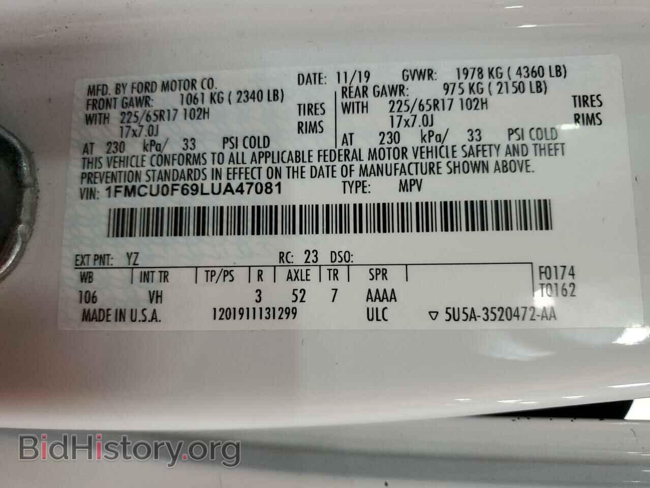 2020 FORD ESCAPE - VIN: 1FMCU0F69LUA47081 - Photo 12
