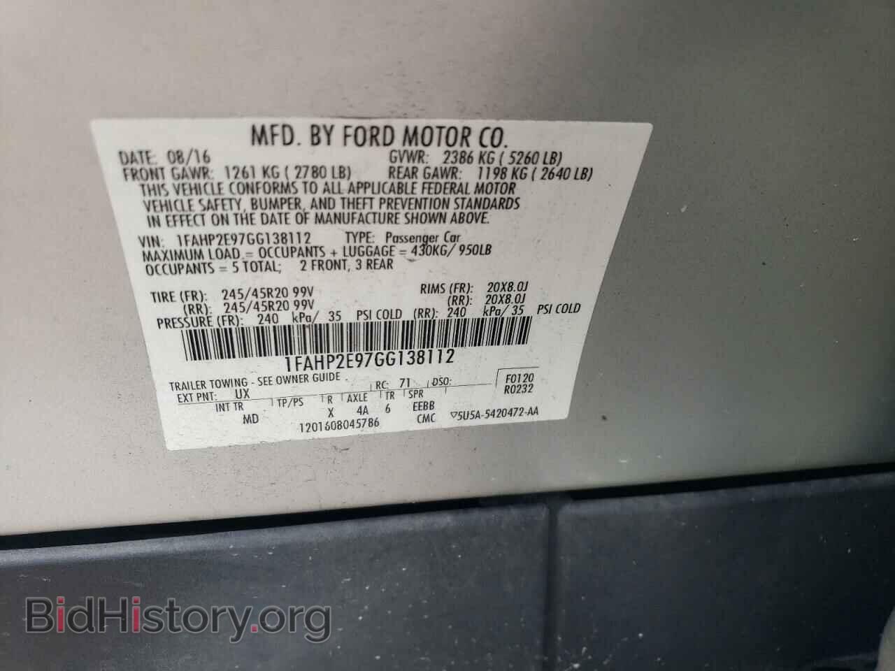 2016 FORD TAURUS - VIN: 1FAHP2E97GG138112 - Фото 12