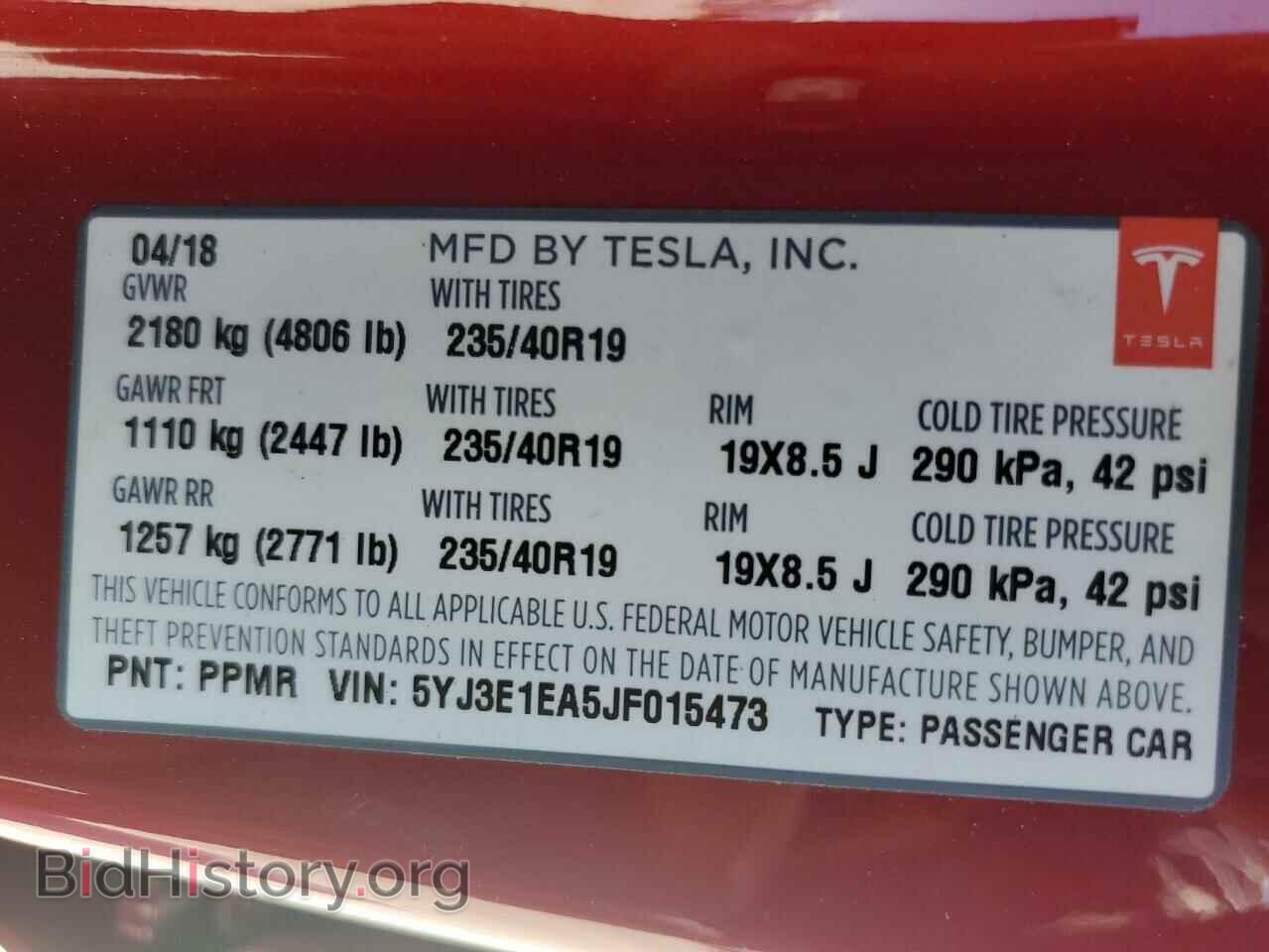 2018 TESLA MODEL 3 - VIN: 5YJ3E1EA5JF015473 - Фото 12