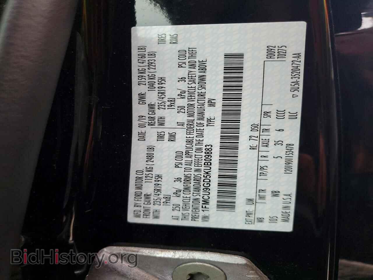 2019 FORD ESCAPE - VIN: 1FMCU9GD5KUB09883 - Photo 13