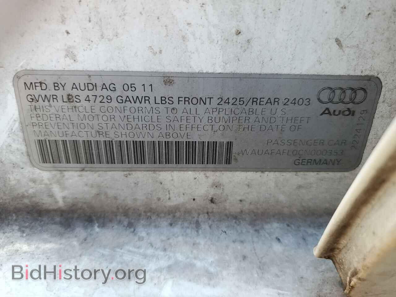 2012 AUDI A4 - VIN: WAUAFAFL0CN000353 - Фото 10