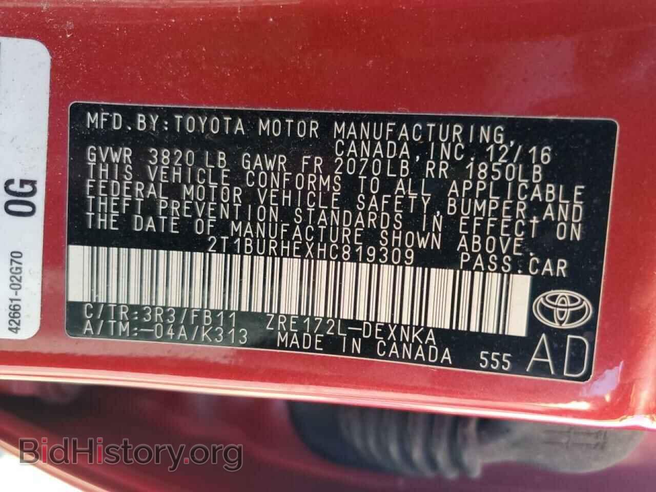 2017 TOYOTA COROLLA - VIN: 2T1BURHEXHC819309 - Фото 13