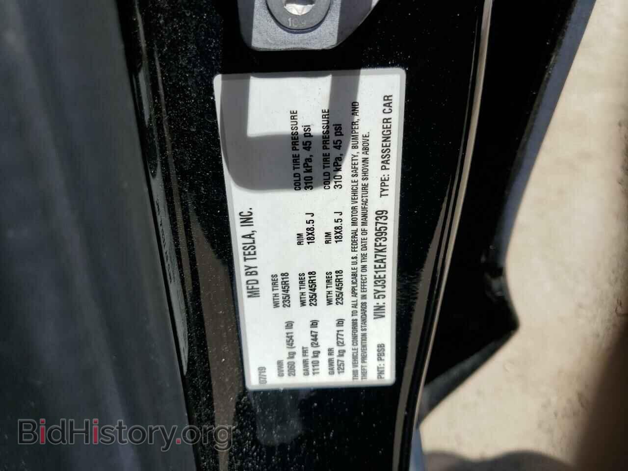 2019 TESLA MODEL 3 - VIN: 5YJ3E1EA7KF395739 - Фото 13