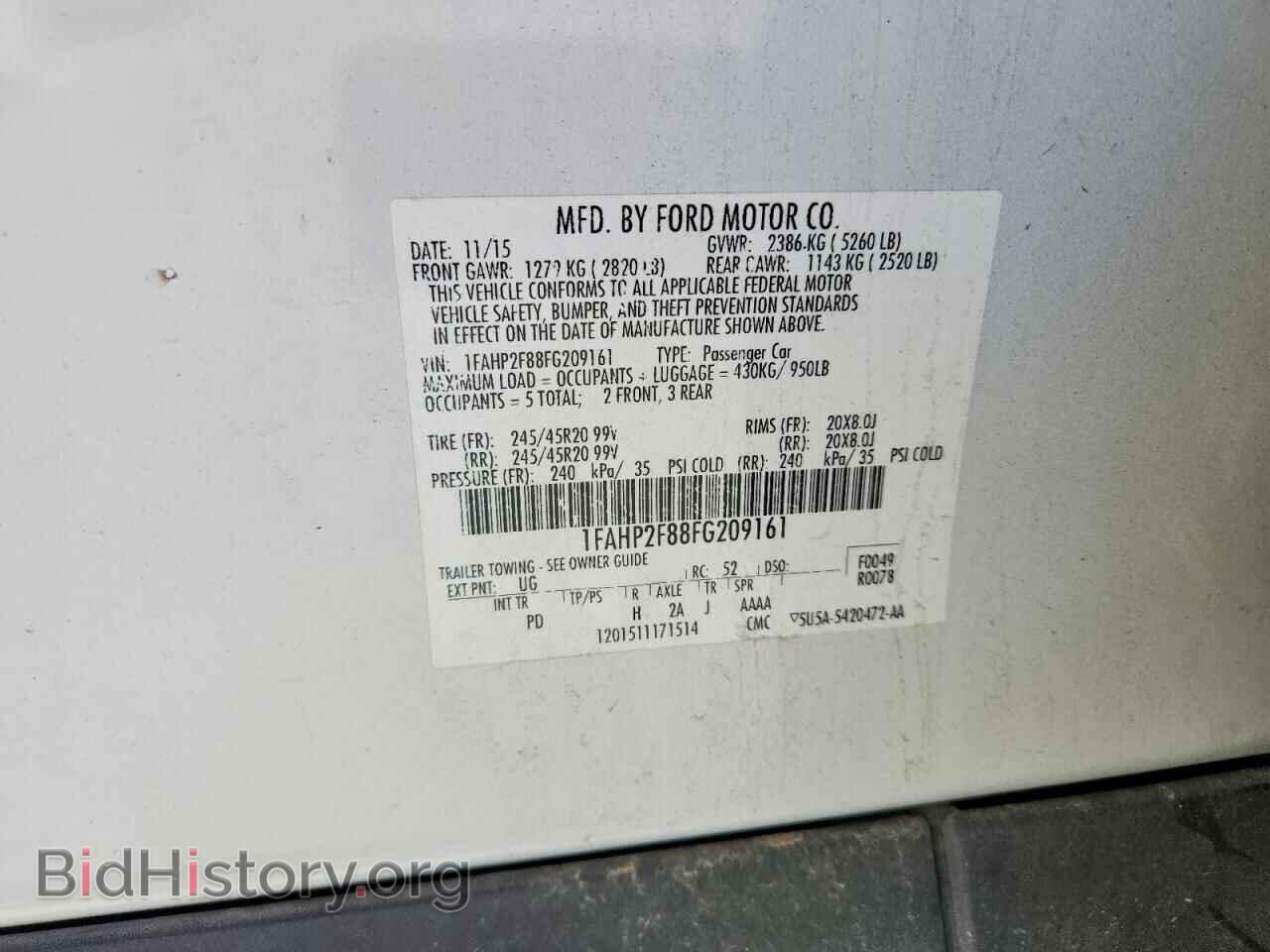 2015 FORD TAURUS - VIN: 1FAHP2F88FG209161 - Фото 12