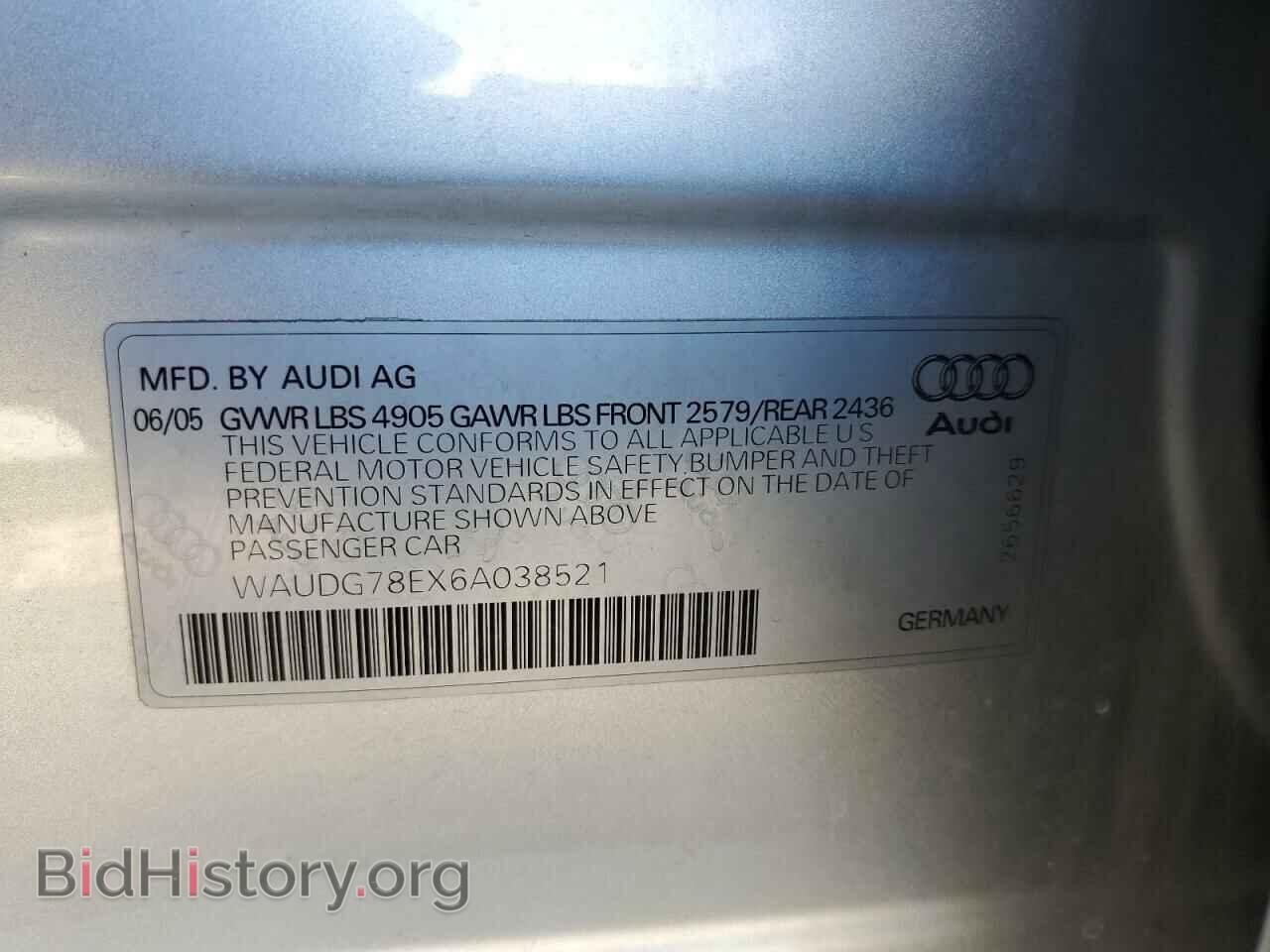 2006 AUDI A4 - VIN: WAUDG78EX6A038521 - Фото 10