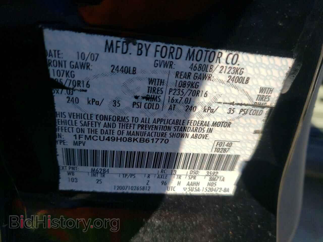 2008 FORD ESCAPE - VIN: 1FMCU49H08KB61770 - Фото 10