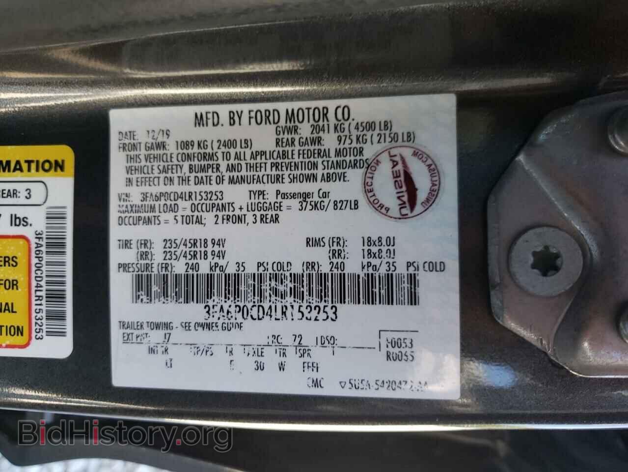 2020 FORD FUSION - VIN: 3FA6P0CD4LR153253 - Фото 10