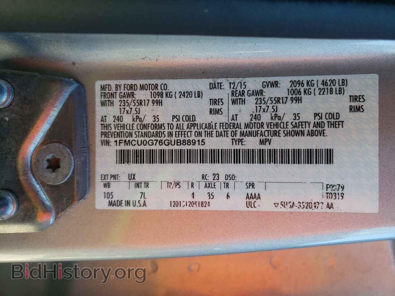 2016 FORD ESCAPE - VIN: 1FMCU0G76GUB88915 - Фото 10