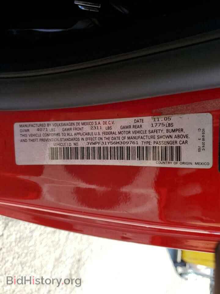 2006 VOLKSWAGEN BEETLE - VIN: 3VWPF31Y56M309761 - Фото 10