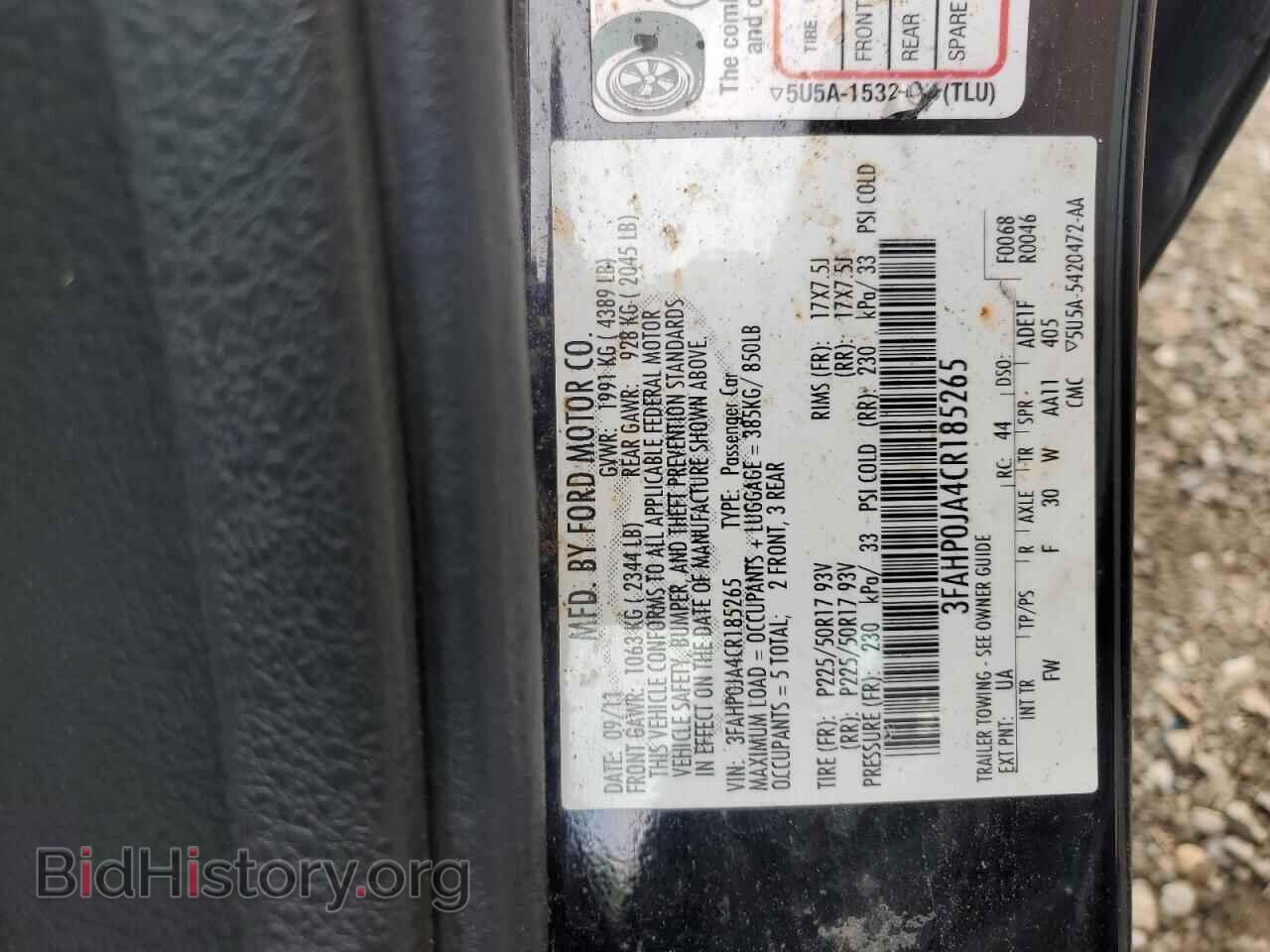2012 FORD ALL Models - VIN: 3FAHP0JA4CR185265 - Фото 12