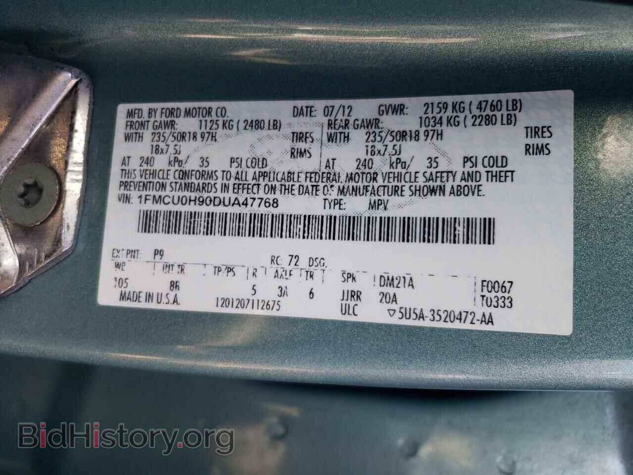 2013 FORD ESCAPE - VIN: 1FMCU0H90DUA47768 - Фото 13