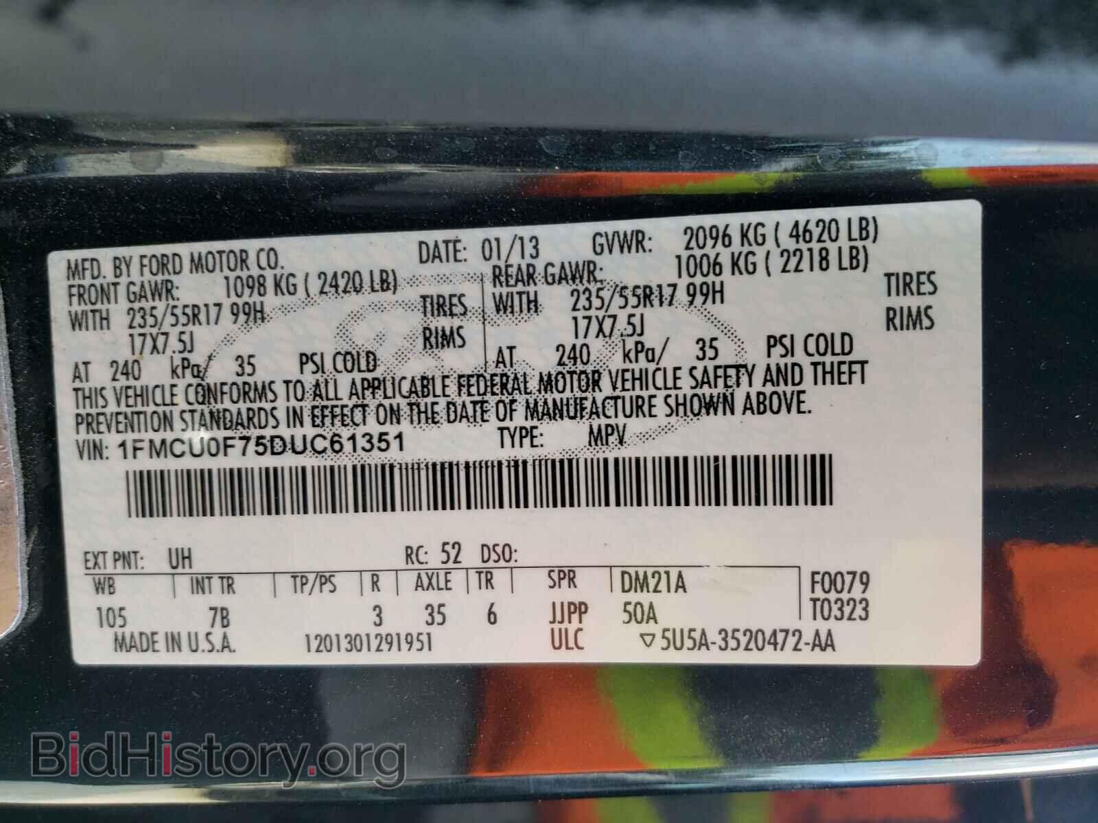 2013 FORD ESCAPE - VIN: 1FMCU0F75DUC61351 - Фото 10
