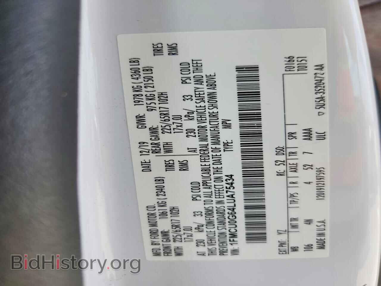 2020 FORD ESCAPE - VIN: 1FMCU0G64LUA75434 - Photo 12