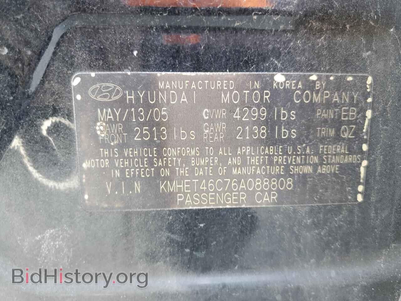 2006 HYUNDAI SONATA - VIN: KMHET46C76A088808 - Фото 12