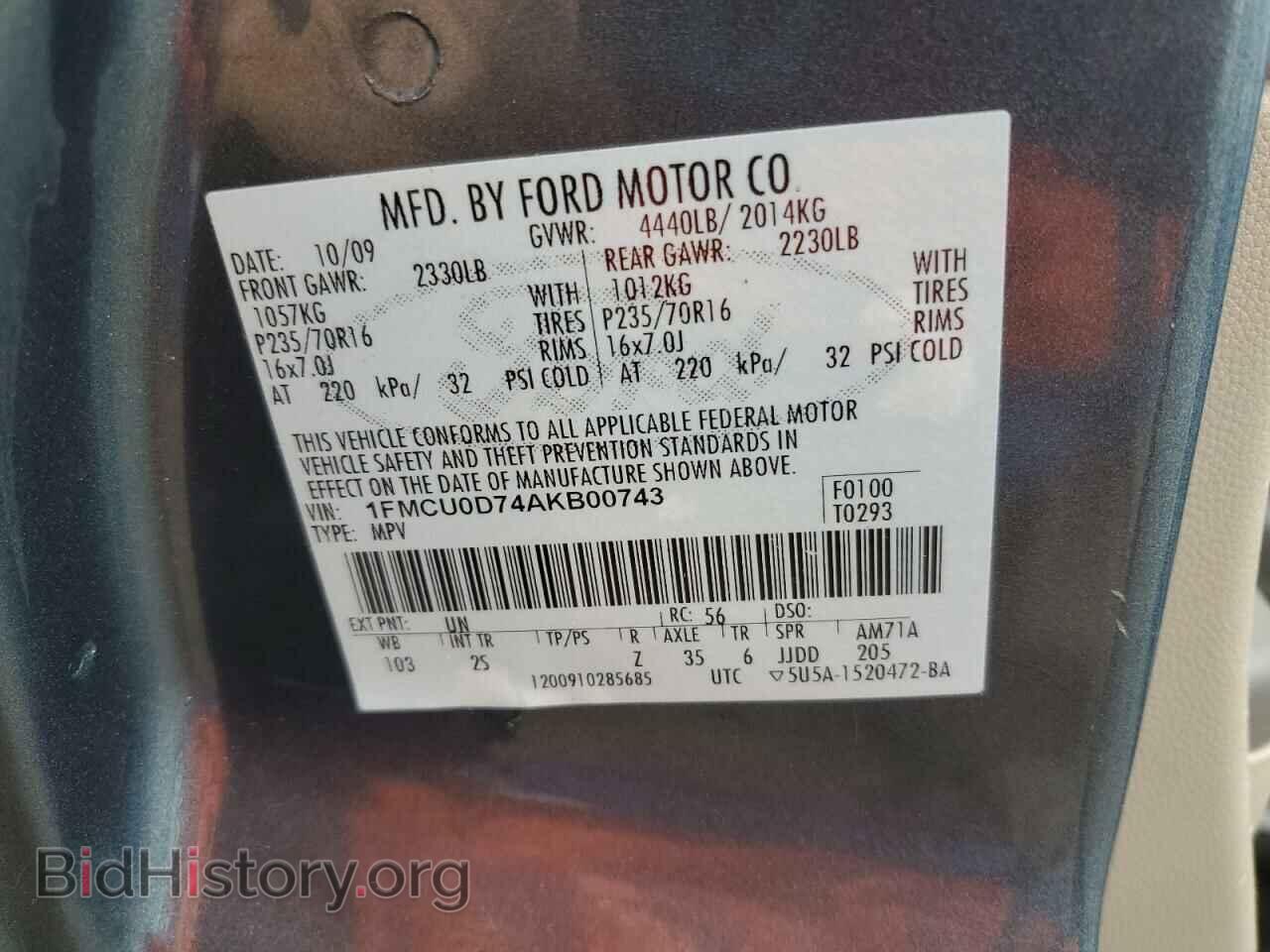 2010 FORD ESCAPE - VIN: 1FMCU0D74AKB00743 - Фото 13