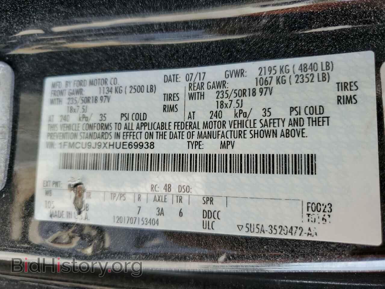 2017 FORD ESCAPE - VIN: 1FMCU9J9XHUE69938 - Фото 10