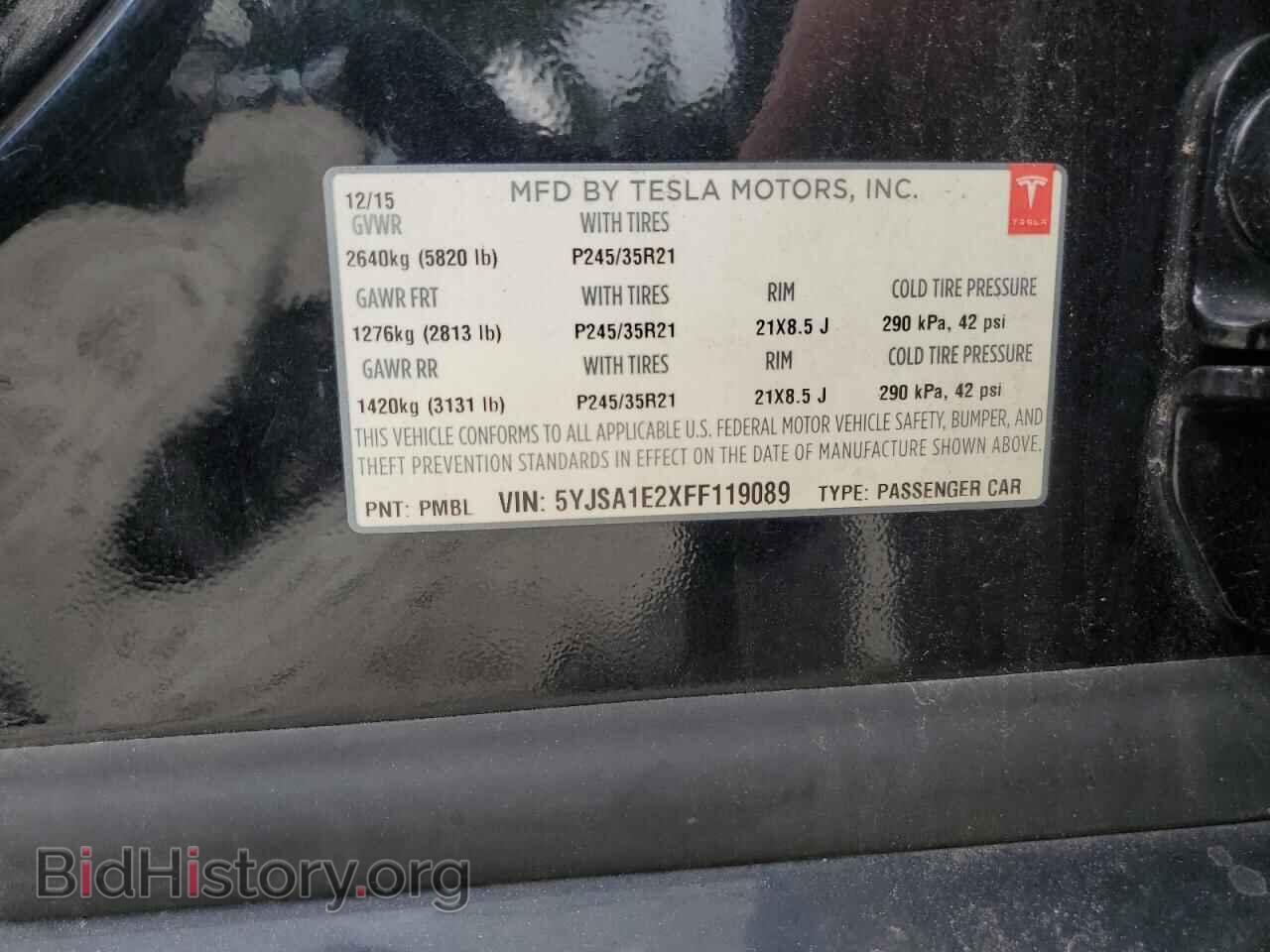 2015 TESLA MODEL S - VIN: 5YJSA1E2XFF119089 - Фото 13