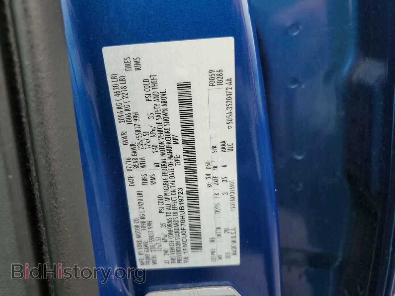 2017 FORD ESCAPE - VIN: 1FMCU0F70HUB19723 - Фото 10