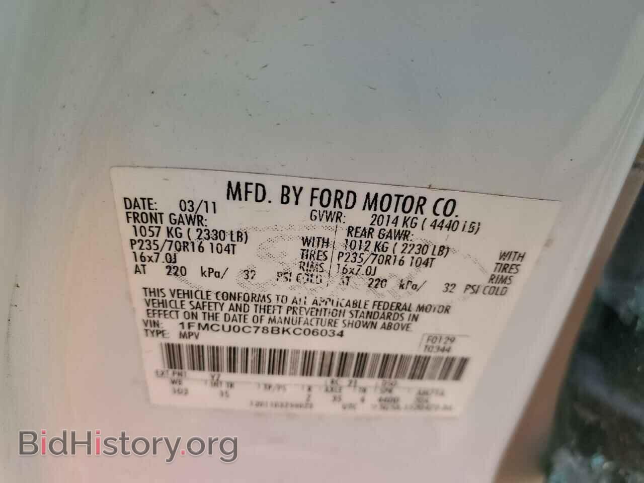 2011 FORD ESCAPE - VIN: 1FMCU0C78BKC06034 - Фото 10