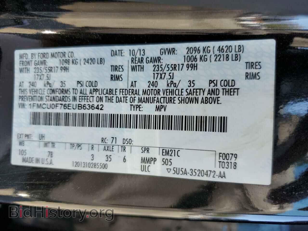 2014 FORD ESCAPE - VIN: 1FMCU0F76EUB63642 - Фото 10