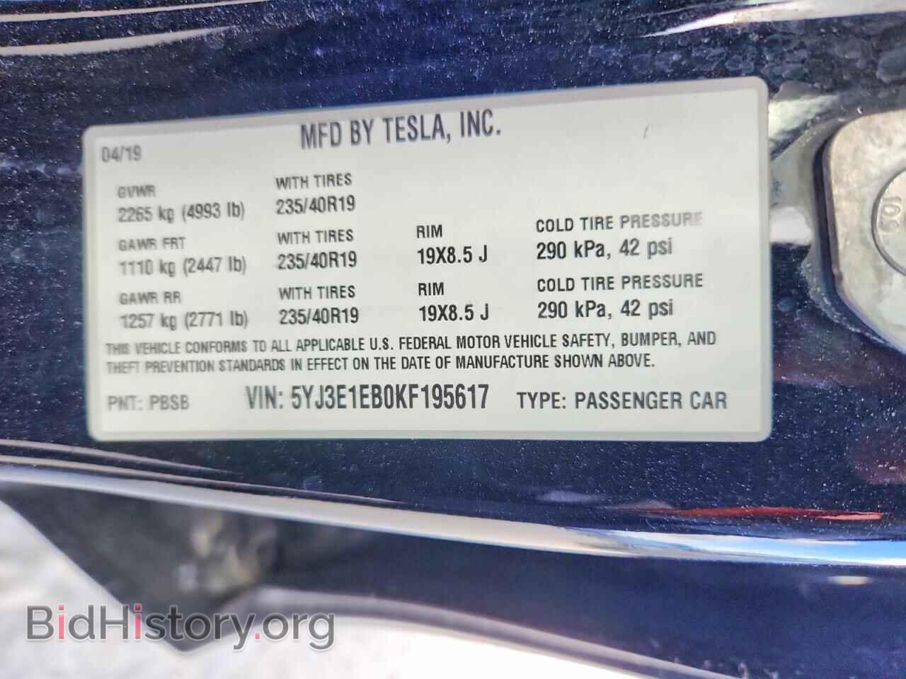 2019 TESLA MODEL 3 - VIN: 5YJ3E1EB0KF195617 - Фото 12