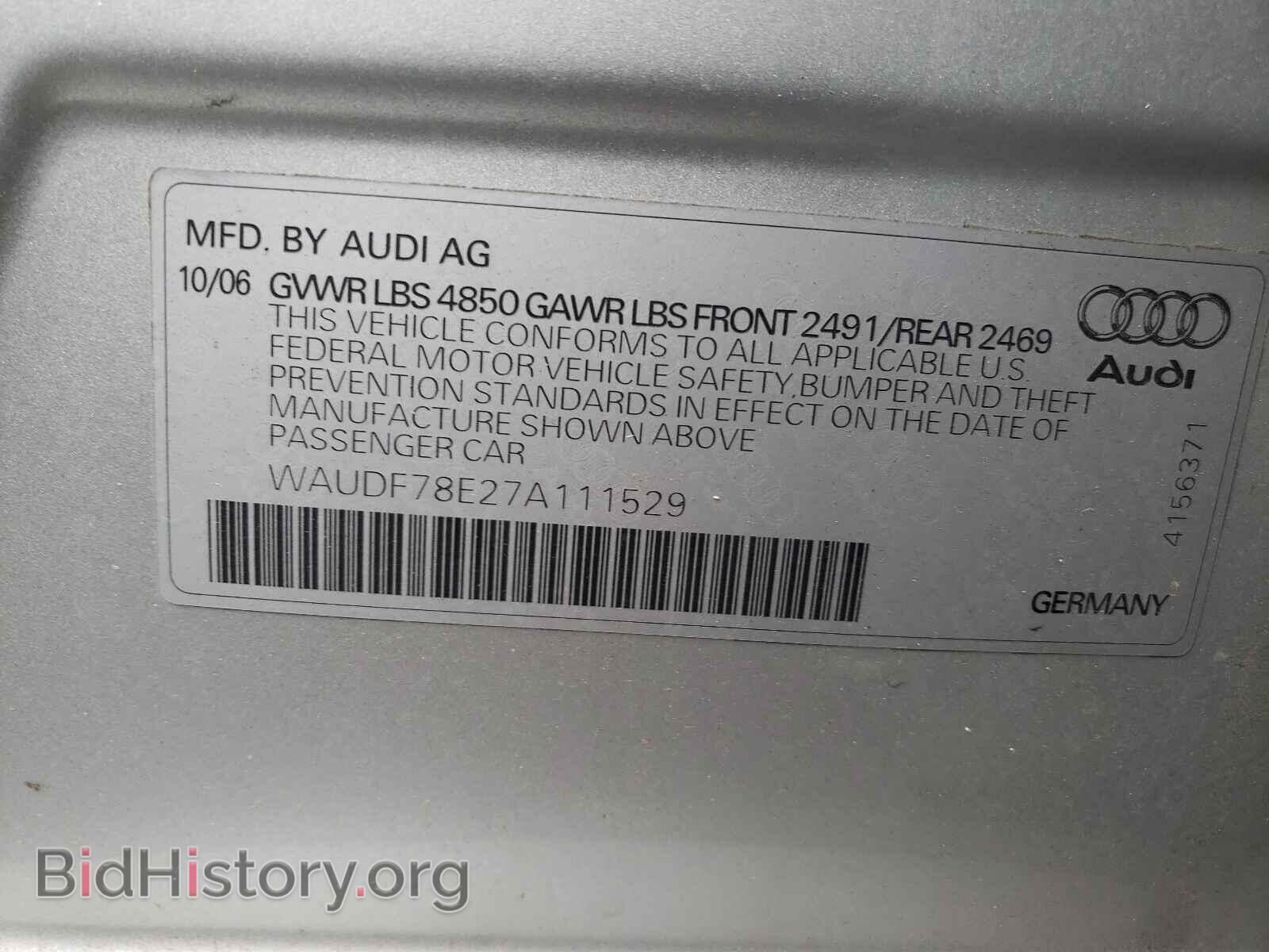 2007 AUDI A4 - VIN: WAUDF78E27A111529 - Фото 10